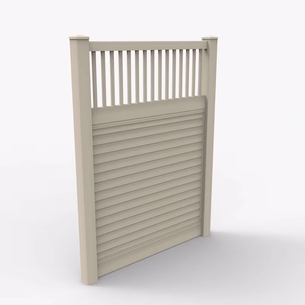 Tan horizontal privacy with picket vertical top 8 ft fence, main view