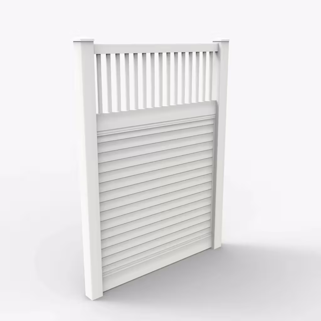 White horizontal privacy with picket vertical top 8 ft fence, main view