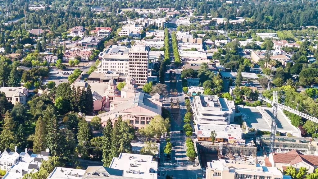 Neighborhoods surround the civic and commercial district at the center of Mountain View