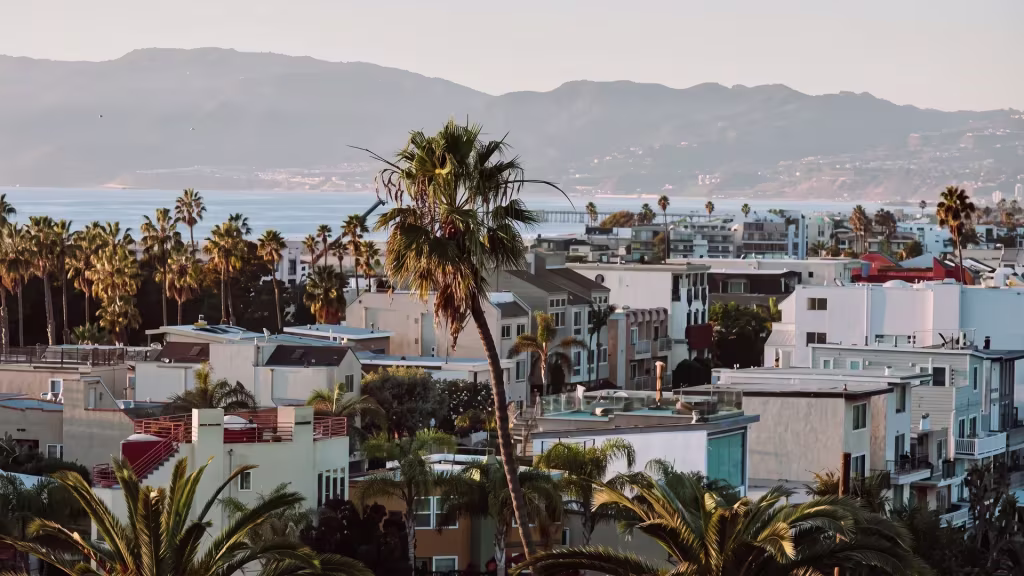 A hillside neighborhood in Playa Del Rey looks out over the coastal area below