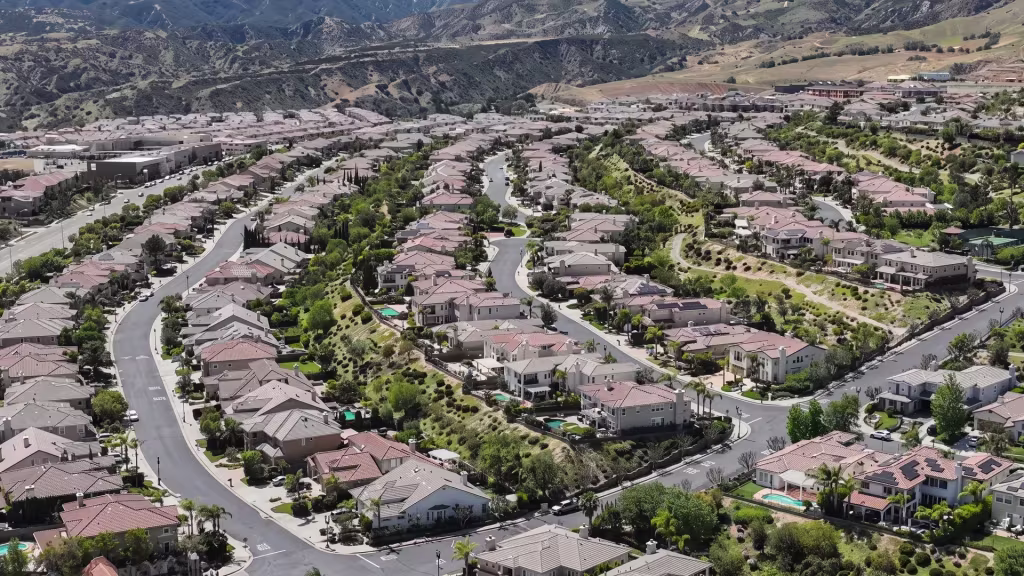 Planned hillside homes in Porter Ranch sit against a backdrop of mountain terrain