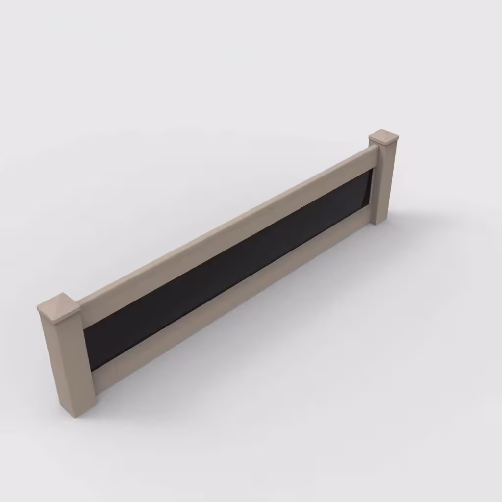 Clay privacy and acrylic 2 ft wall topper, isometric view