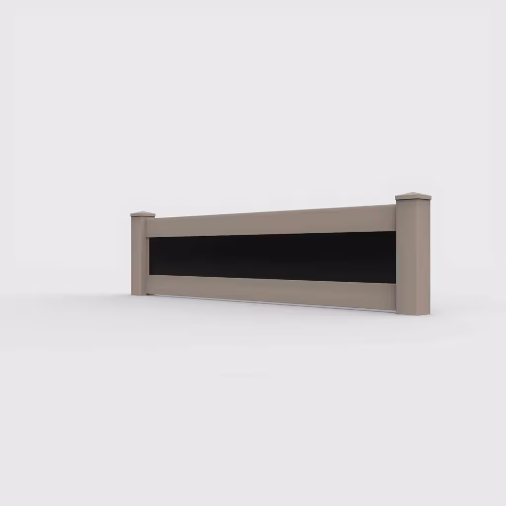 Clay privacy and acrylic 2 ft wall topper, left-side view