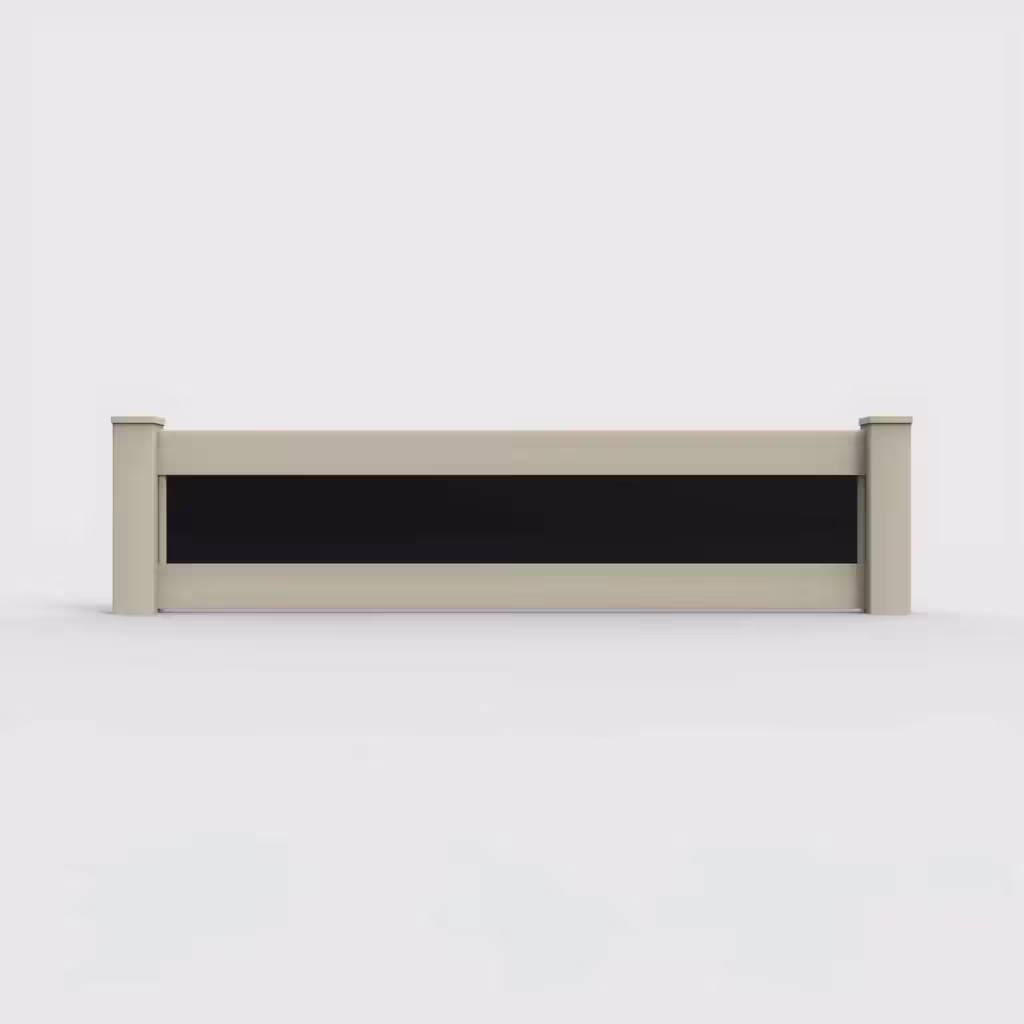 Tan privacy and acrylic 2 ft wall topper, front view