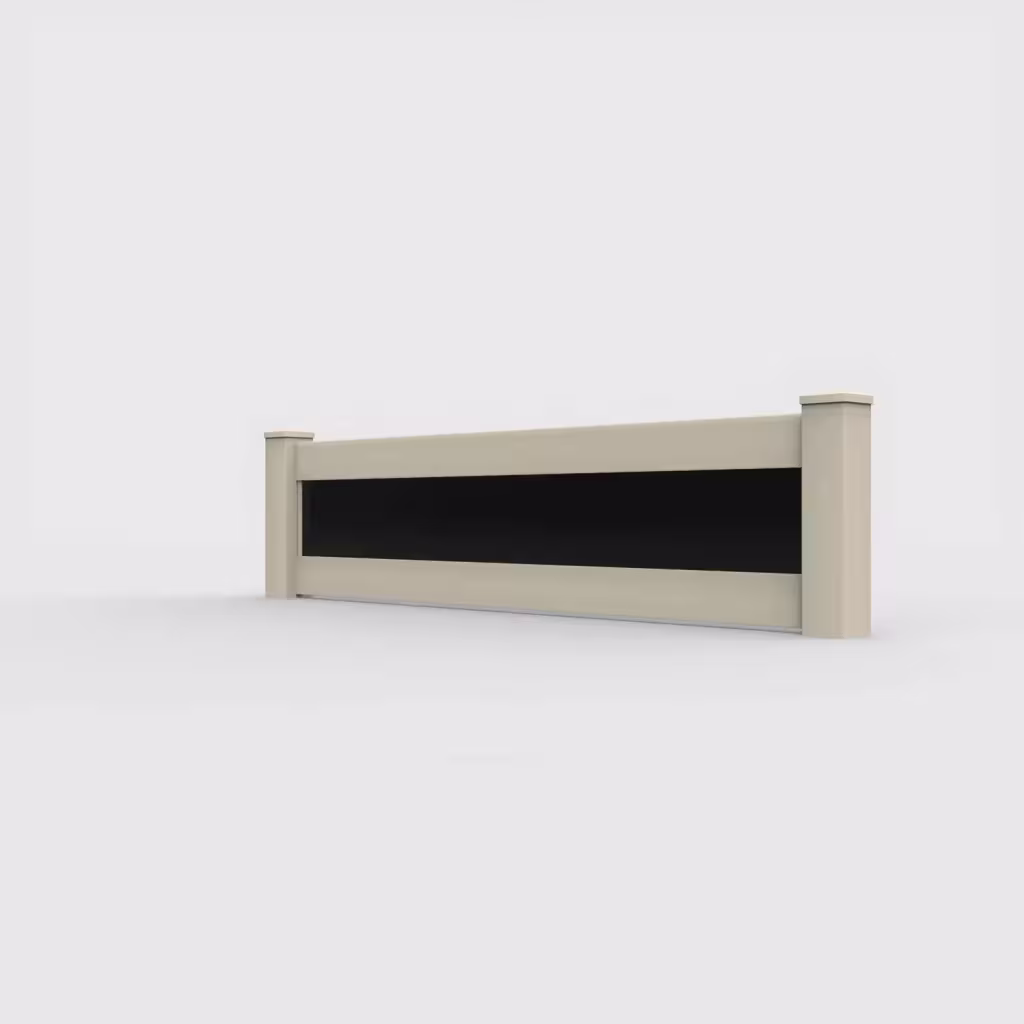 Tan privacy and acrylic 2 ft wall topper, left-side view
