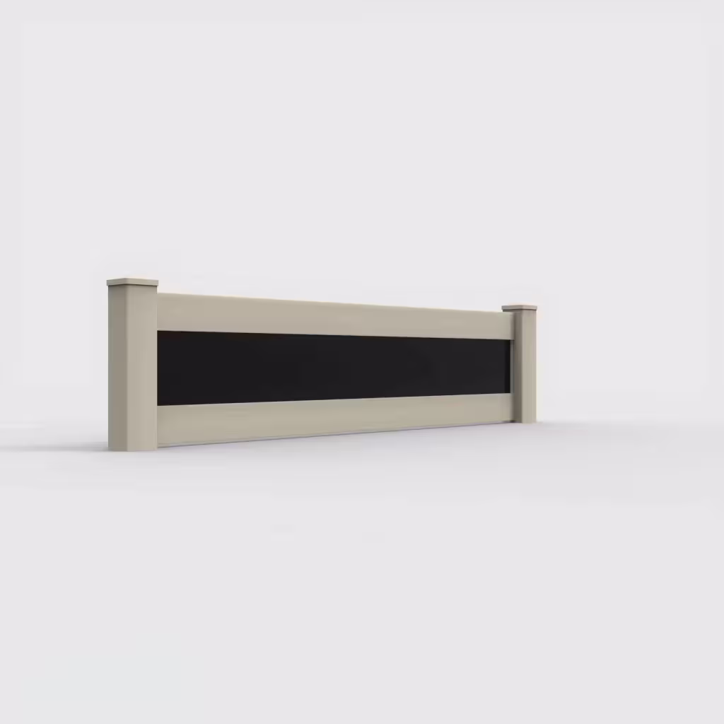 Tan privacy and acrylic 2 ft wall topper, right-side view