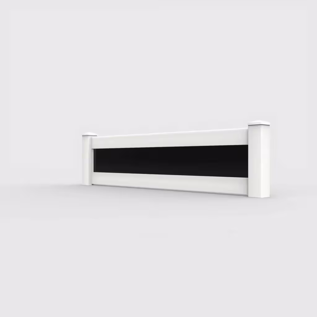 White privacy and acrylic 2 ft wall topper, left-side view