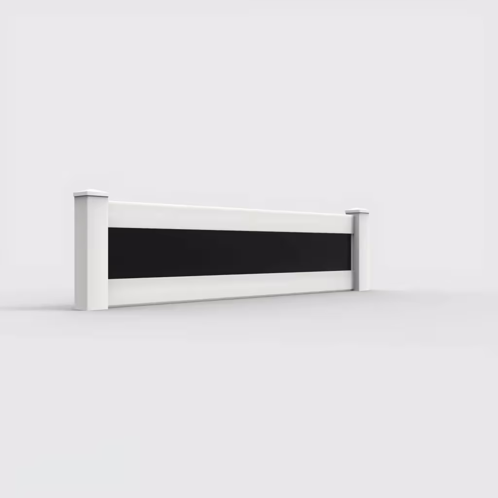 White privacy and acrylic 2 ft wall topper, right-side view