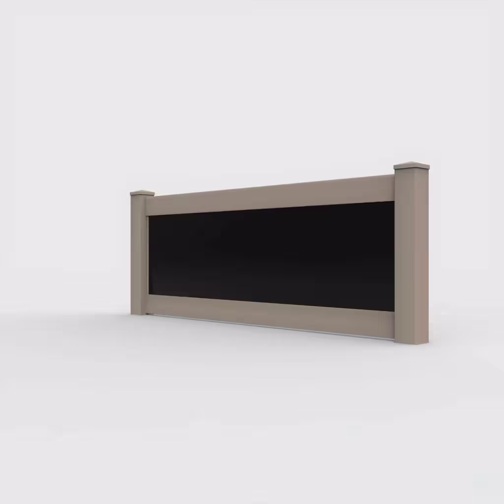 Clay privacy and acrylic 3 ft wall topper, left-side view