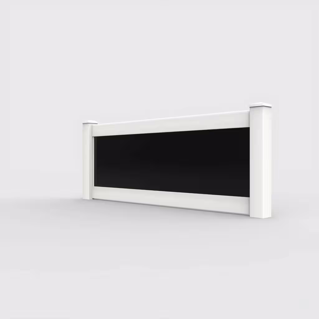 White privacy and acrylic 3 ft wall topper, left-side view