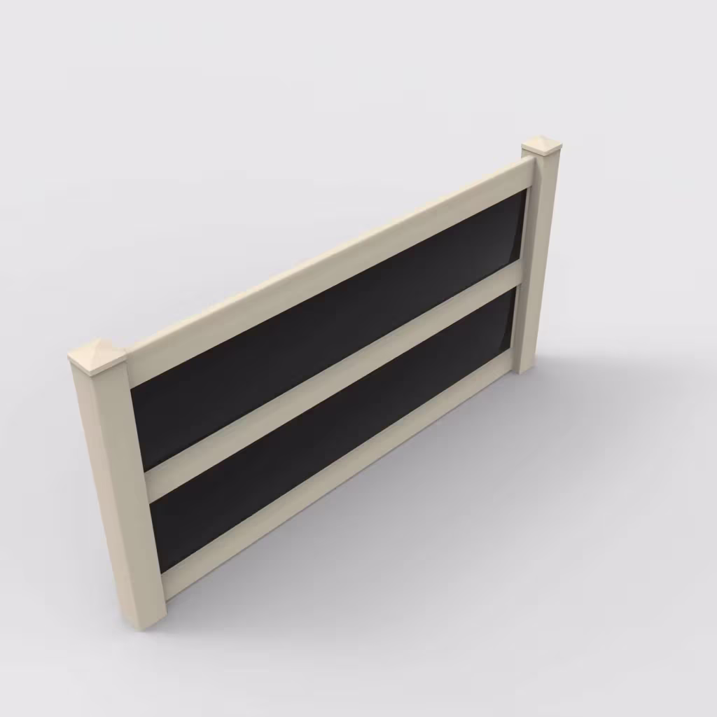 Tan privacy and acrylic 4 ft fence, isometric view