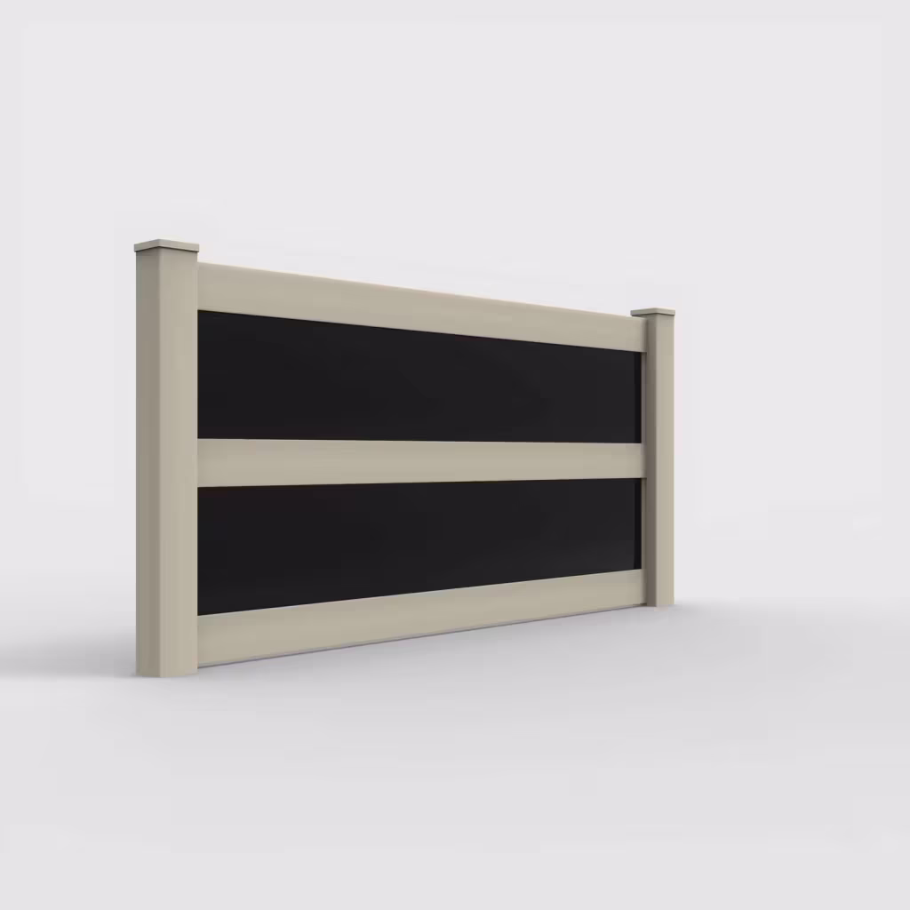 Tan privacy and acrylic 4 ft fence, right-side view