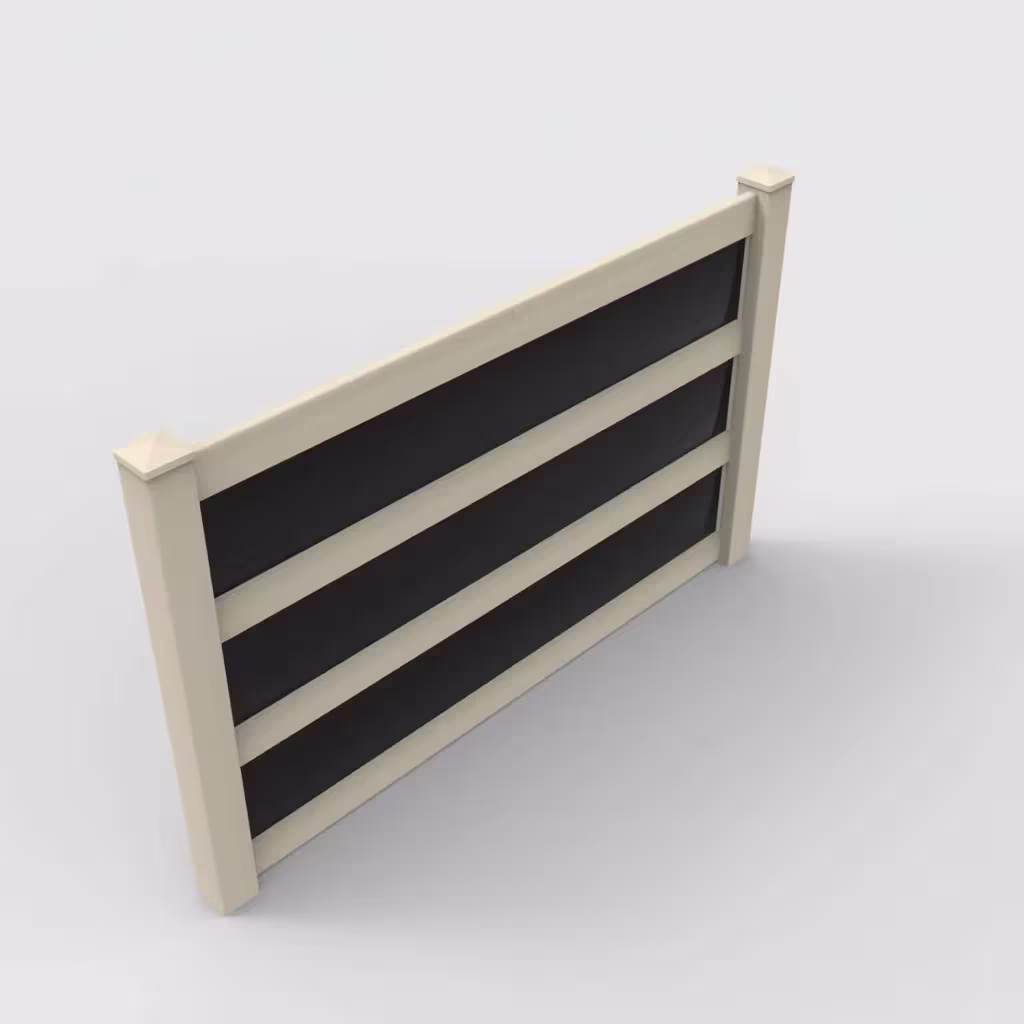 Tan privacy and acrylic 5 ft fence, isometric view