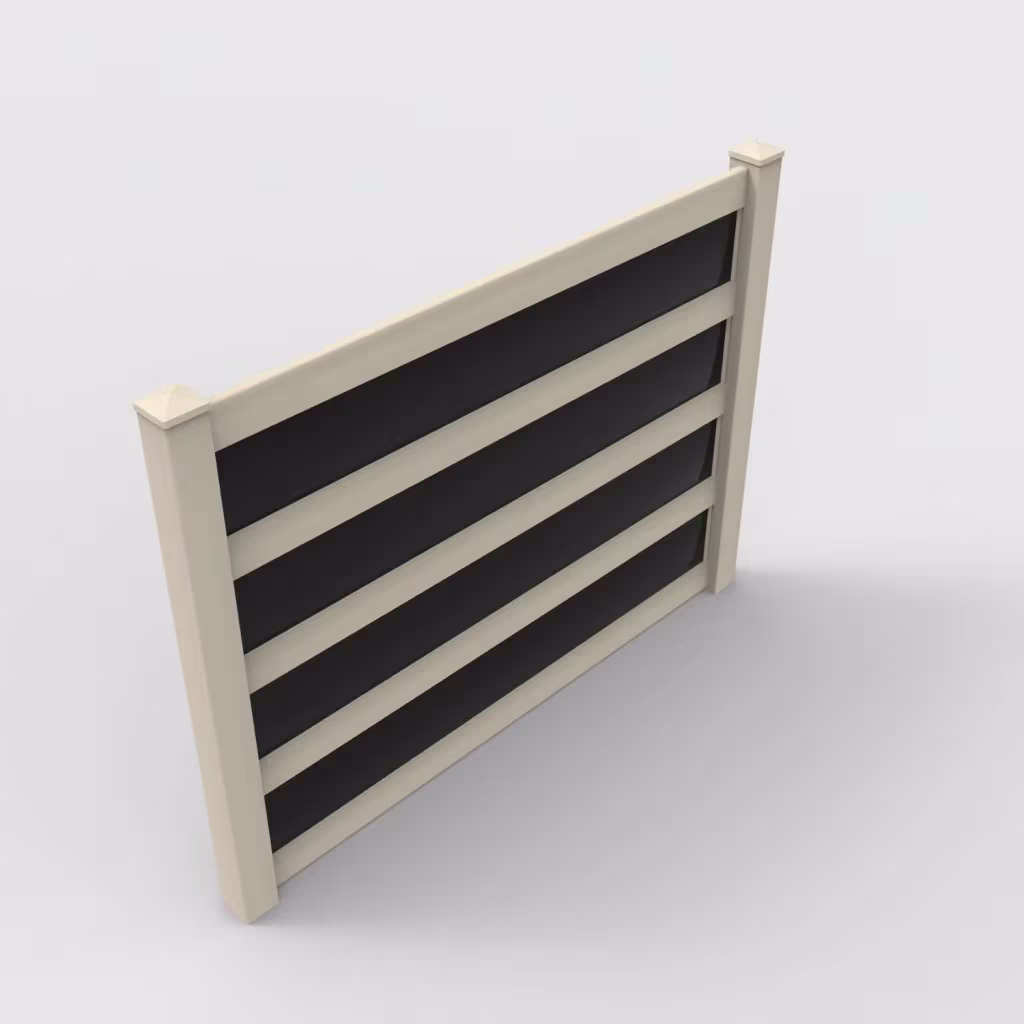 Tan privacy and acrylic 6 ft fence, isometric view