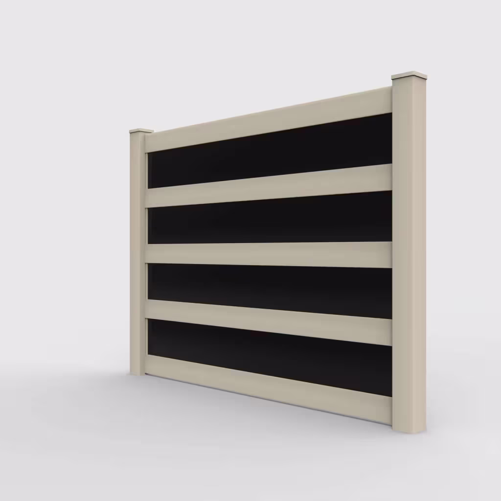 Tan privacy and acrylic 6 ft fence, left-side view
