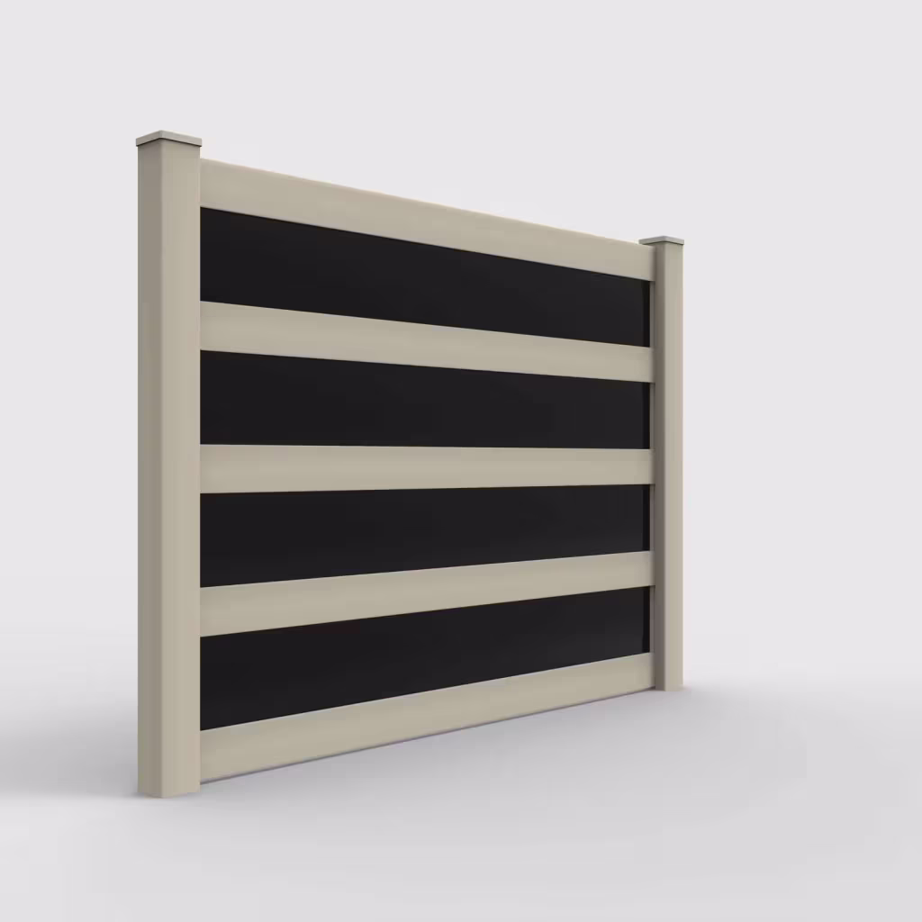 Tan privacy and acrylic 6 ft fence, right-side view