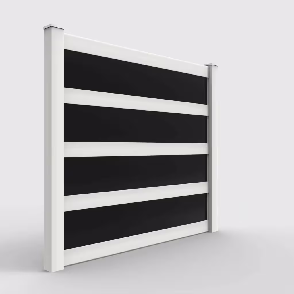White privacy and acrylic 7 ft fence, right-side view