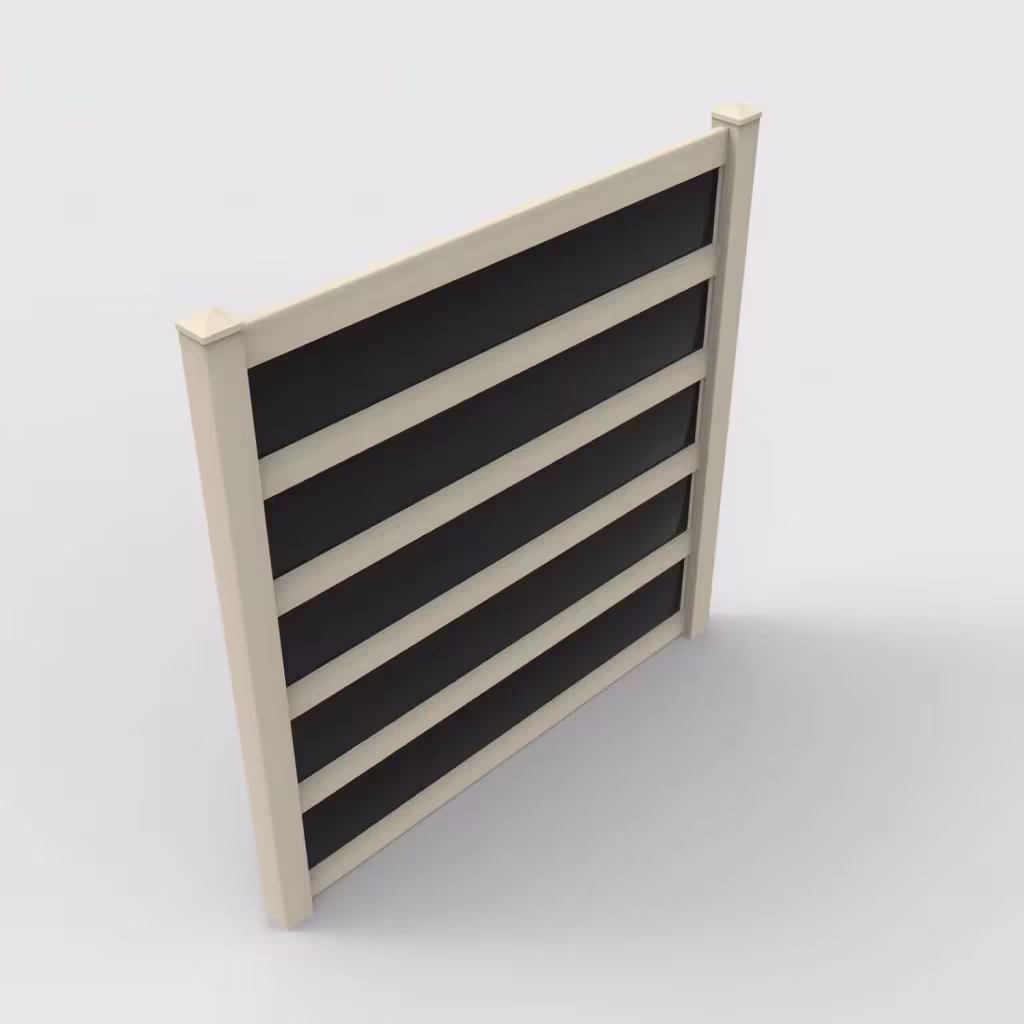 Tan privacy and acrylic 8 ft fence, isometric view