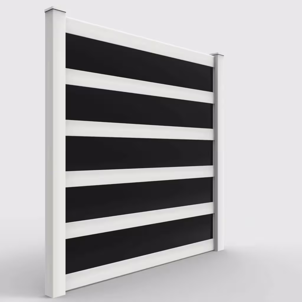 White privacy and acrylic 8 ft fence, right-side view