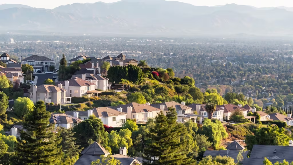A hillside residential neighborhood in San Gabriel overlooks the basin below