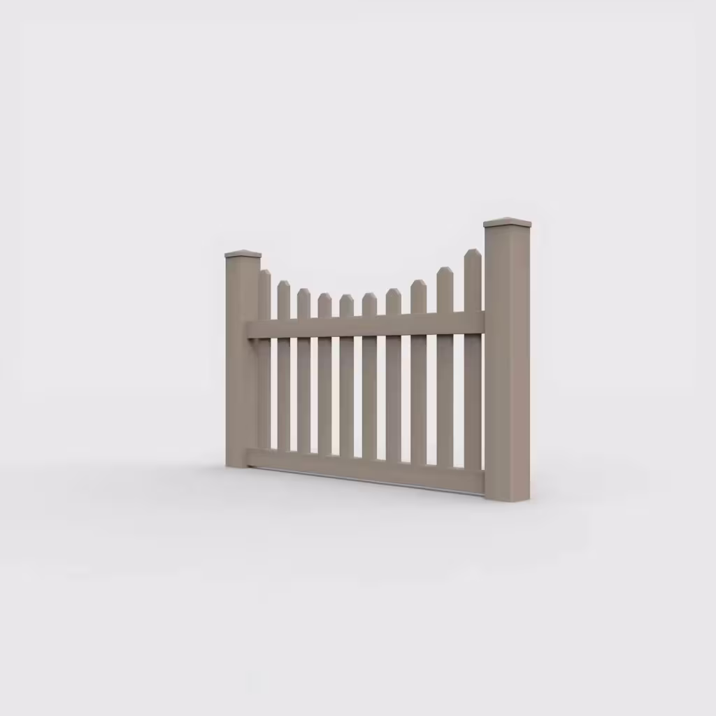 Clay scalloped picket 3.5 ft fence, left-side view