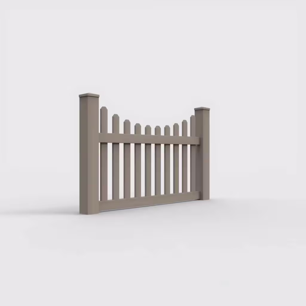 Clay scalloped picket 3.5 ft fence, right-side view