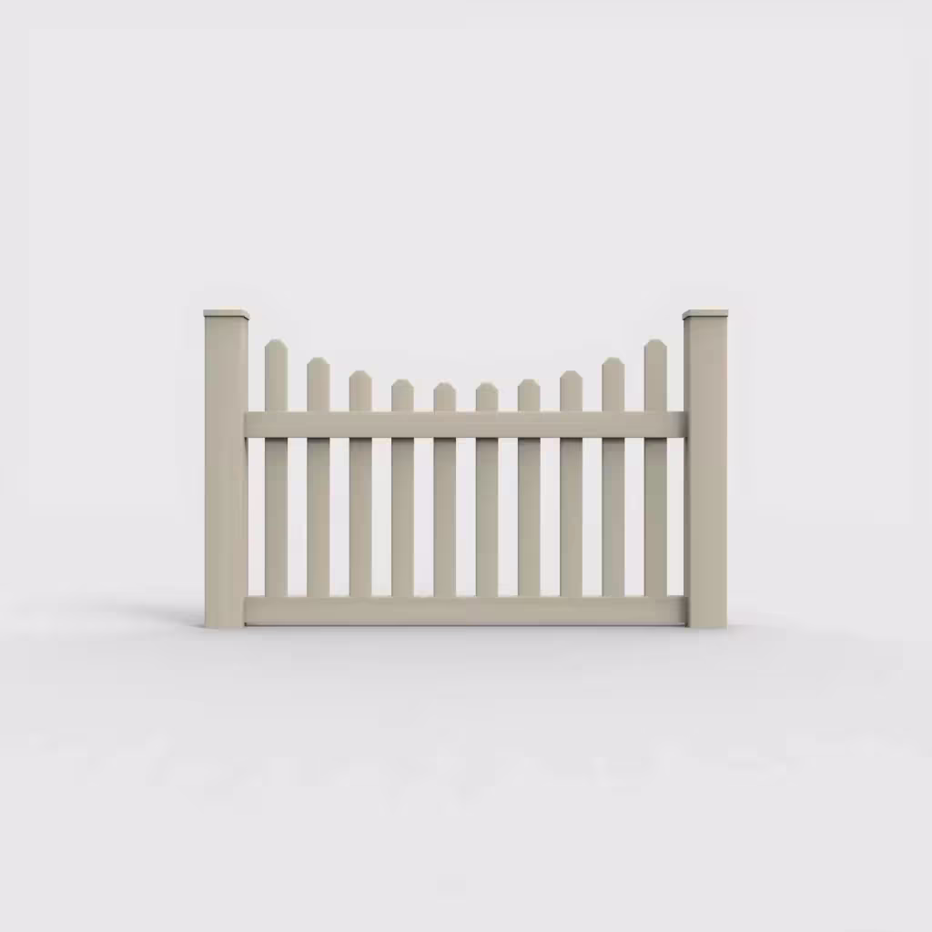 Tan scalloped picket 3.5 ft fence, front view