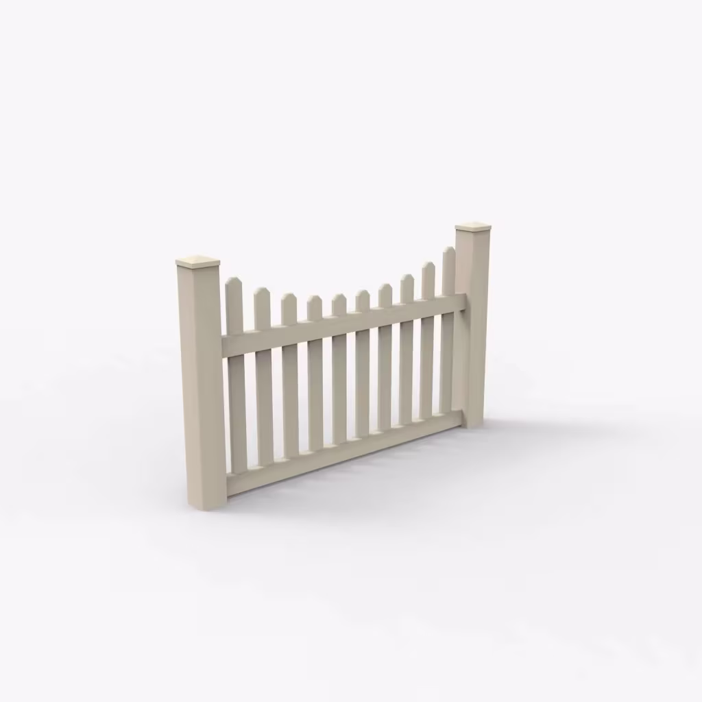 Tan scalloped picket 3.5 ft fence, main view