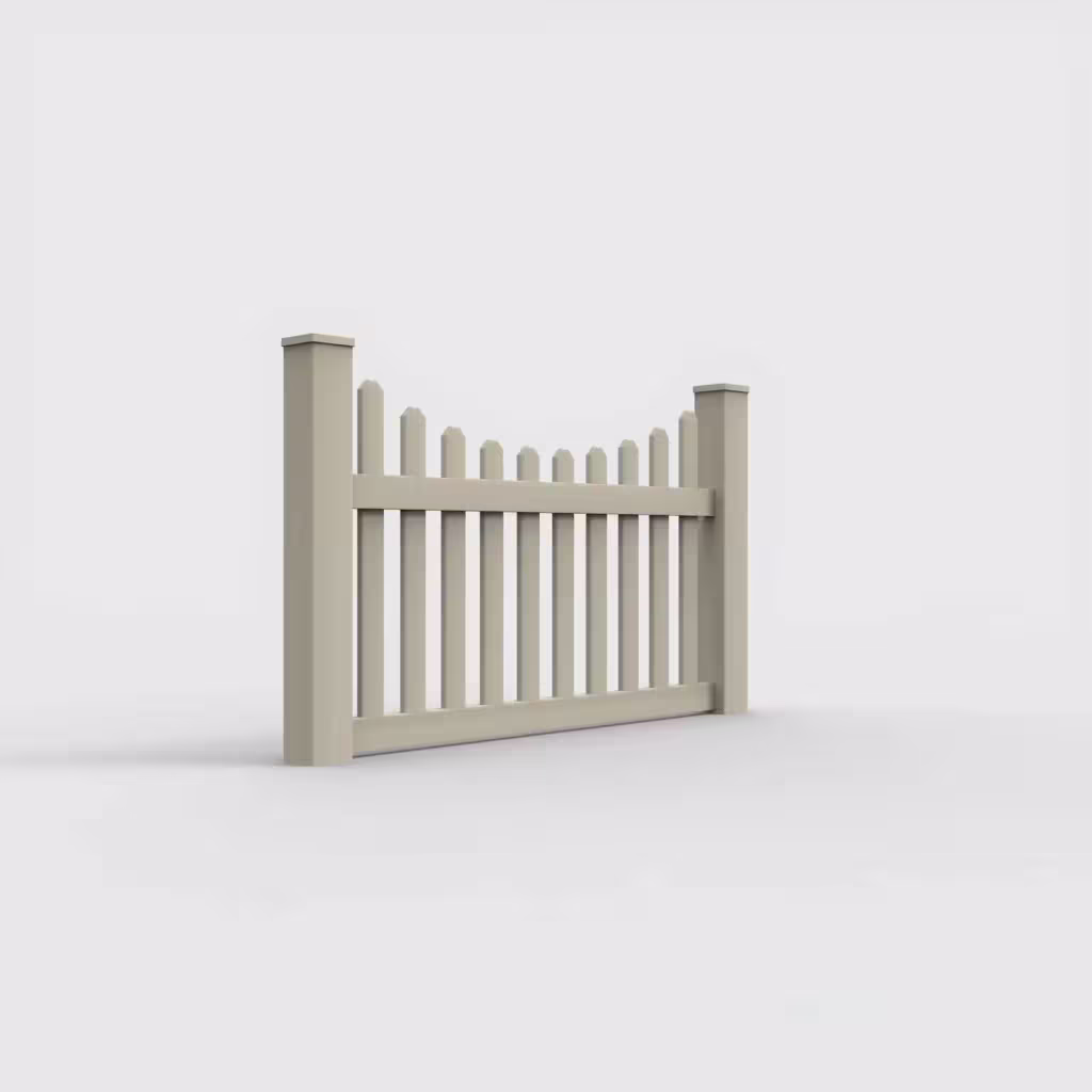 Tan scalloped picket 3.5 ft fence, right-side view