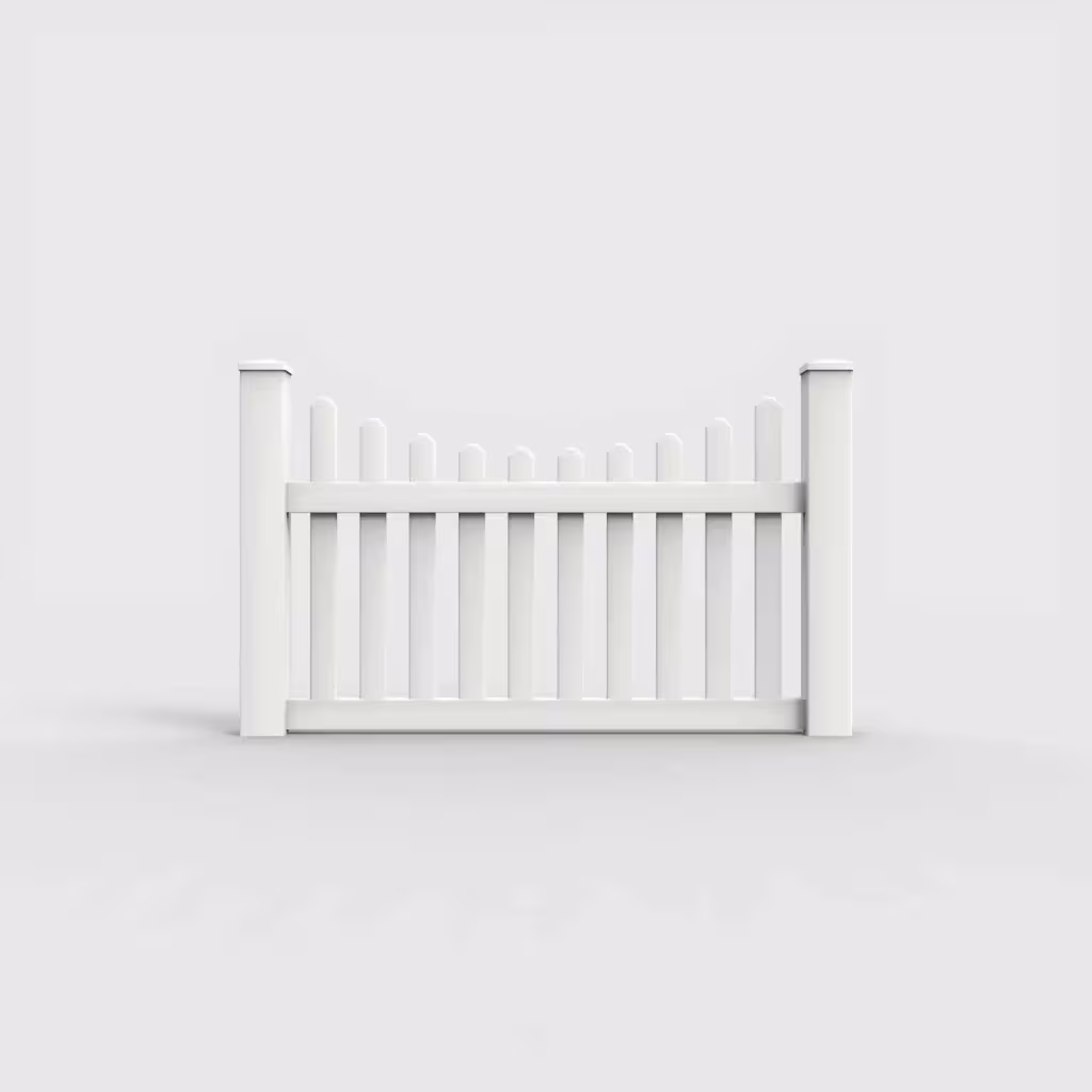 White scalloped picket 3.5 ft fence, front view