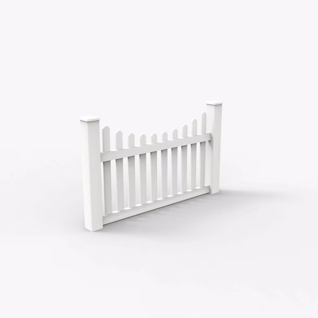 White scalloped picket 3.5 ft fence, main view