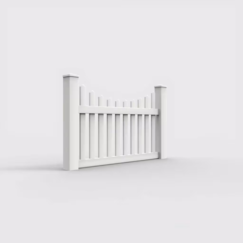 White scalloped picket 3.5 ft fence, right-side view