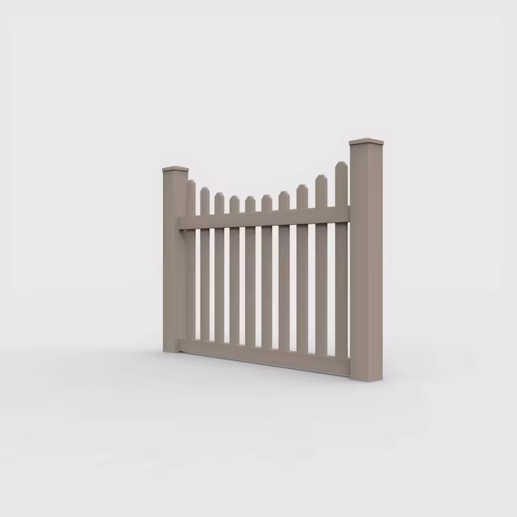 Clay scalloped picket 4 ft fence, left-side view