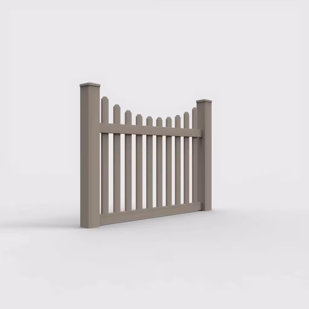 Clay scalloped picket 4 ft fence, right-side view