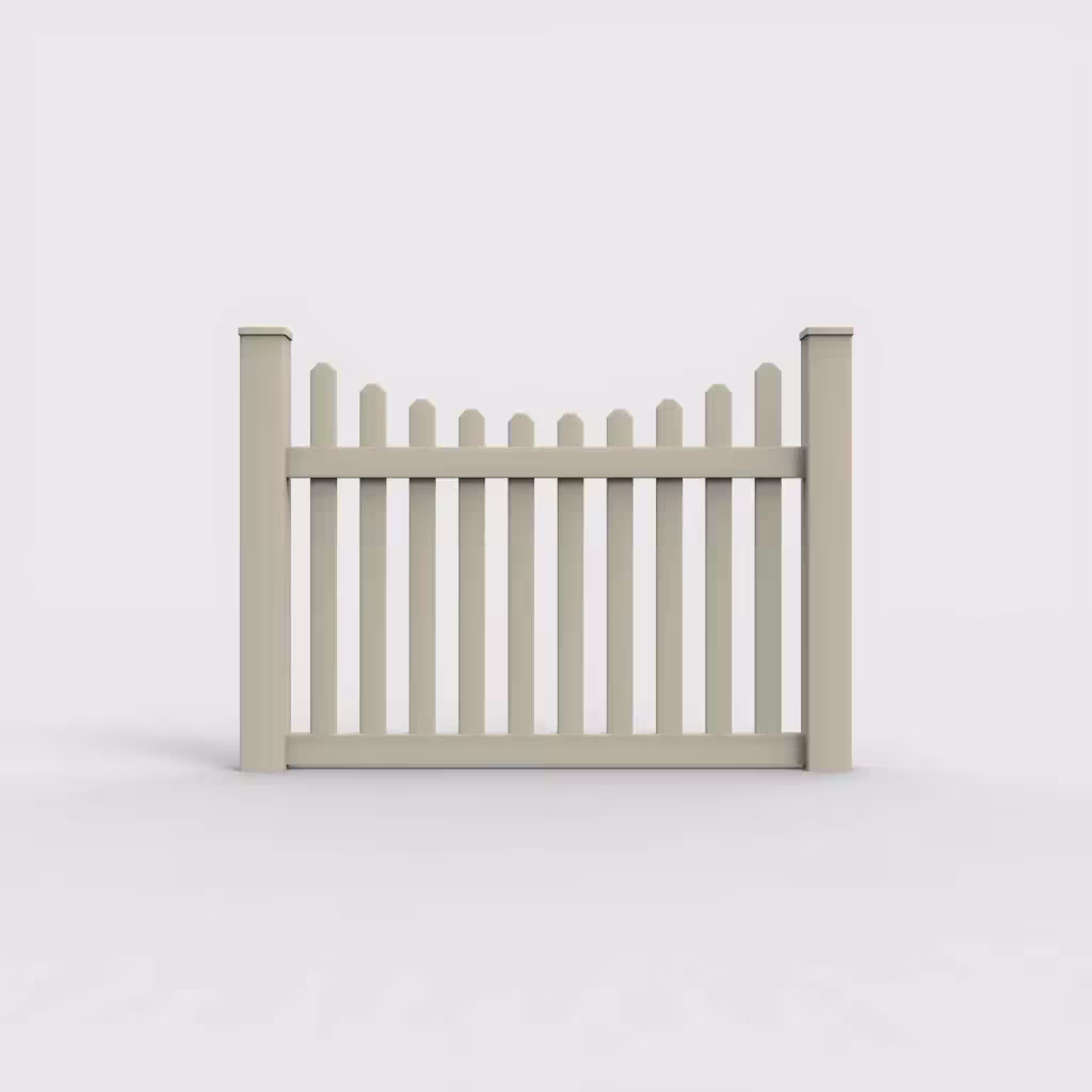 Tan scalloped picket 4 ft fence, front view