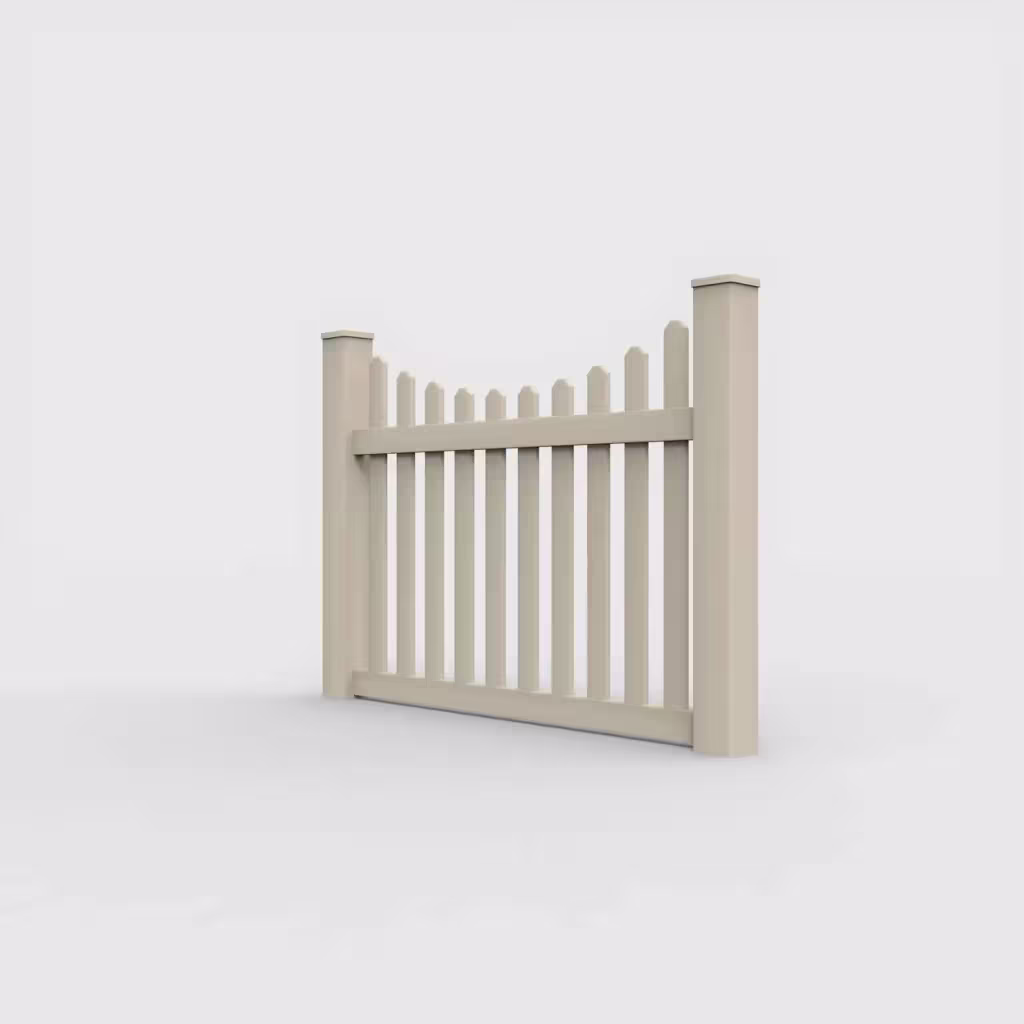 Tan scalloped picket 4 ft fence, left-side view