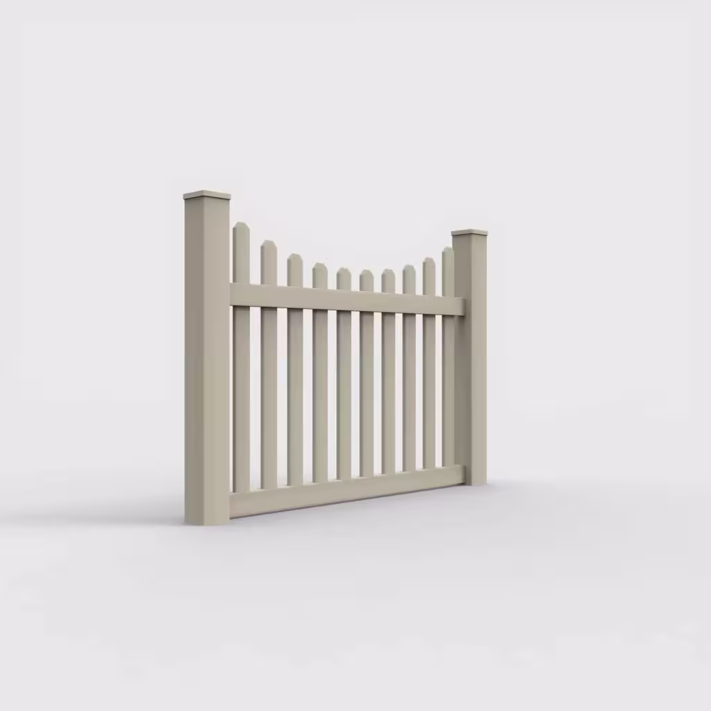 Tan scalloped picket 4 ft fence, right-side view