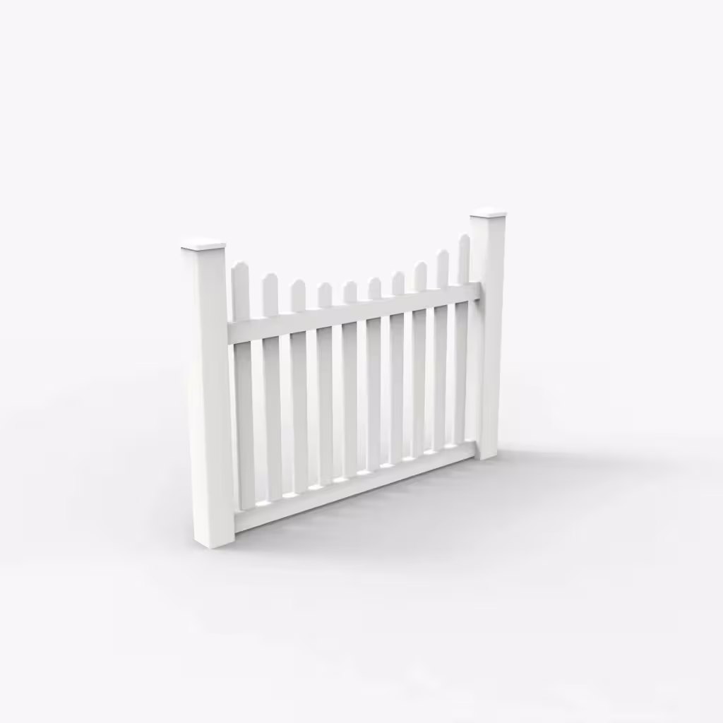 White scalloped picket 4 ft fence, main view