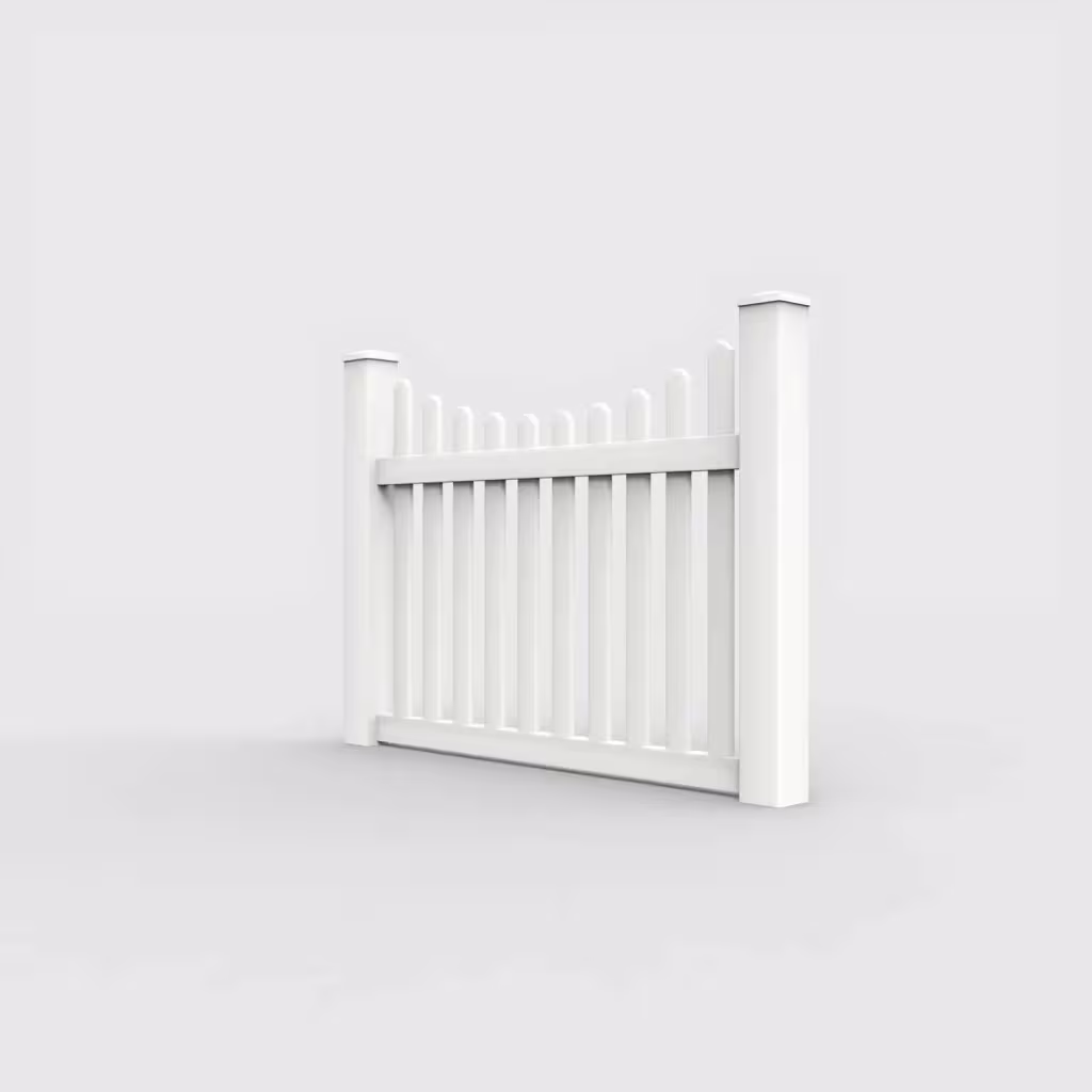 White scalloped picket 4 ft fence, left-side view