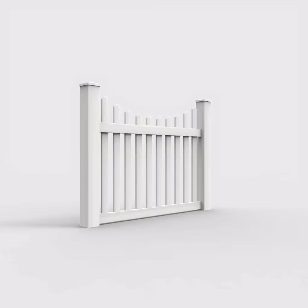 White scalloped picket 4 ft fence, right-side view