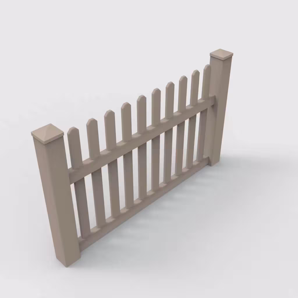 Clay straight picket 3.5 ft fence, isometric view