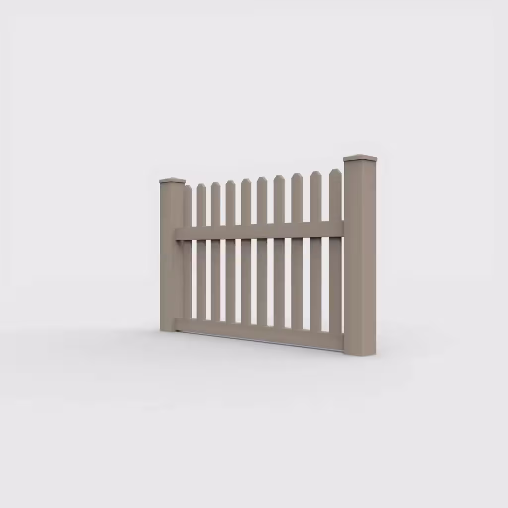 Clay straight picket 3.5 ft fence, left-side view