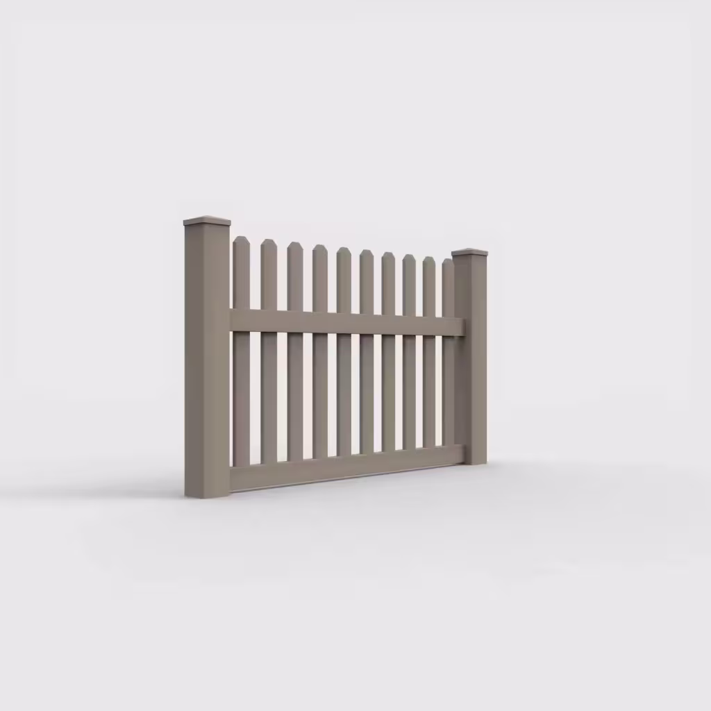 Clay straight picket 3.5 ft fence, right-side view