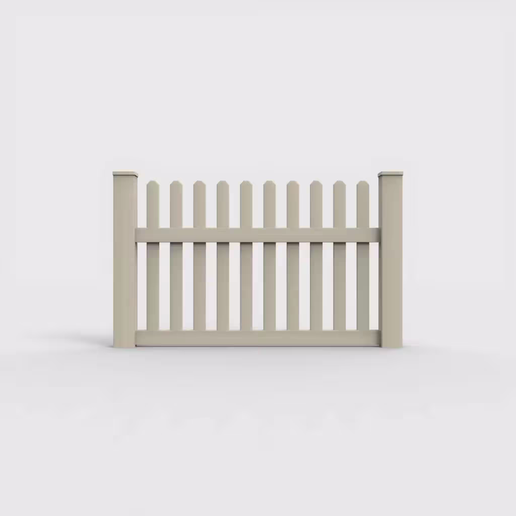 Tan straight picket 3.5 ft fence, front view