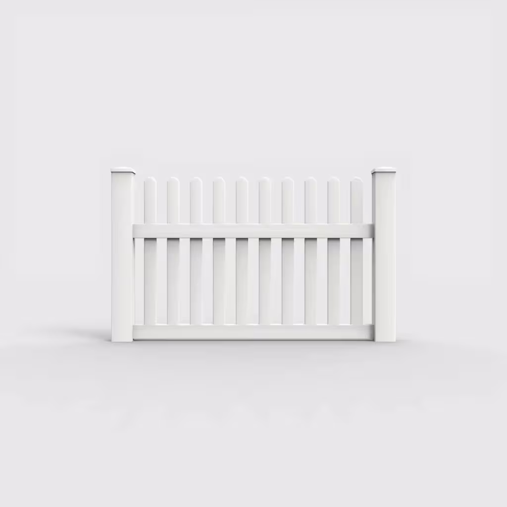 White straight picket 3.5 ft fence, front view