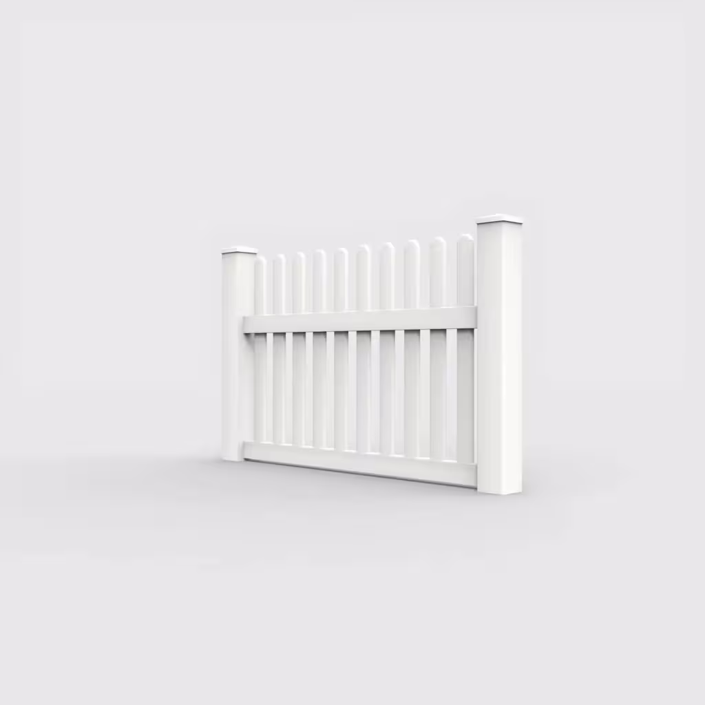 White straight picket 3.5 ft fence, left-side view