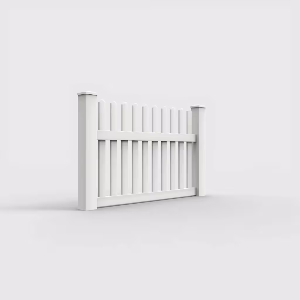 White straight picket 3.5 ft fence, right-side view