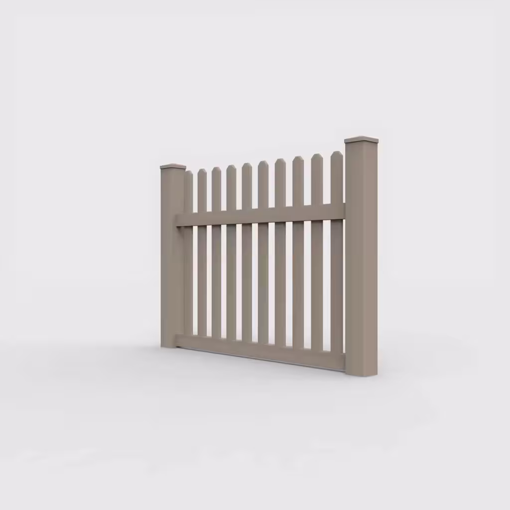 Clay straight picket 4 ft fence, left-side view