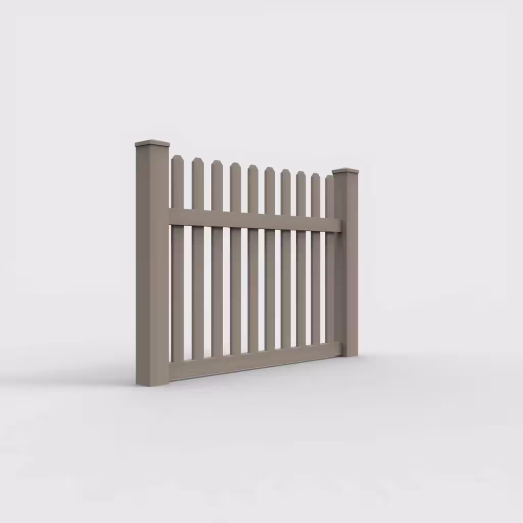 Clay straight picket 4 ft fence, right-side view