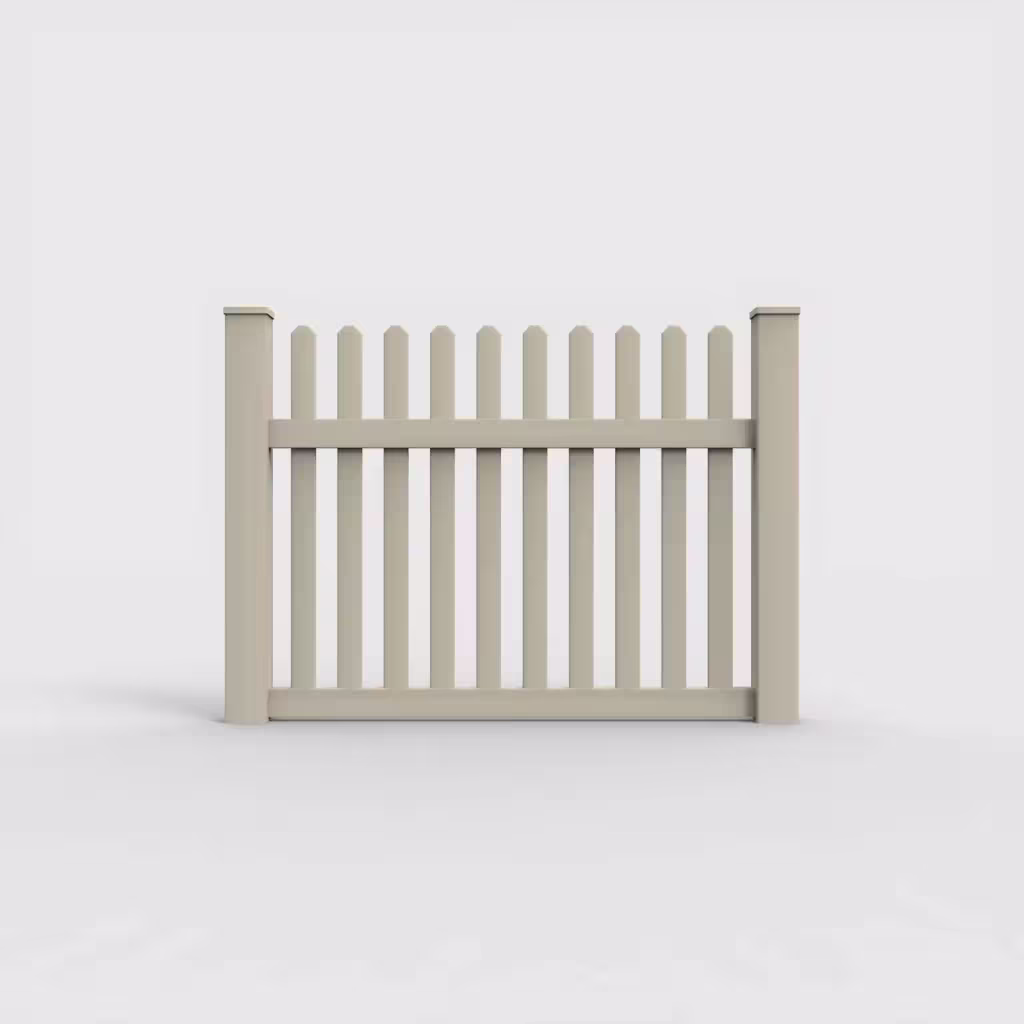 Tan straight picket 4 ft fence, front view
